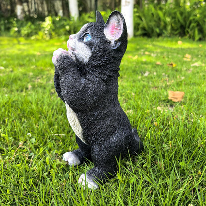 Playful Cat Statue Kitten Sculpture for Garden,Black & White Cat Figurine Decorative for Patio,Cute