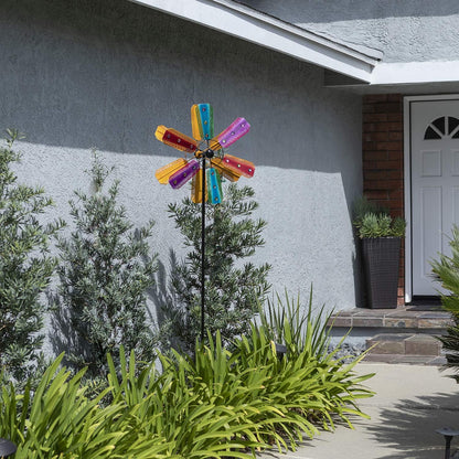 Alpine Corporation 86" Tall Outdoor Colorful Bejeweled Wind Spinner Stake Yard Decoration