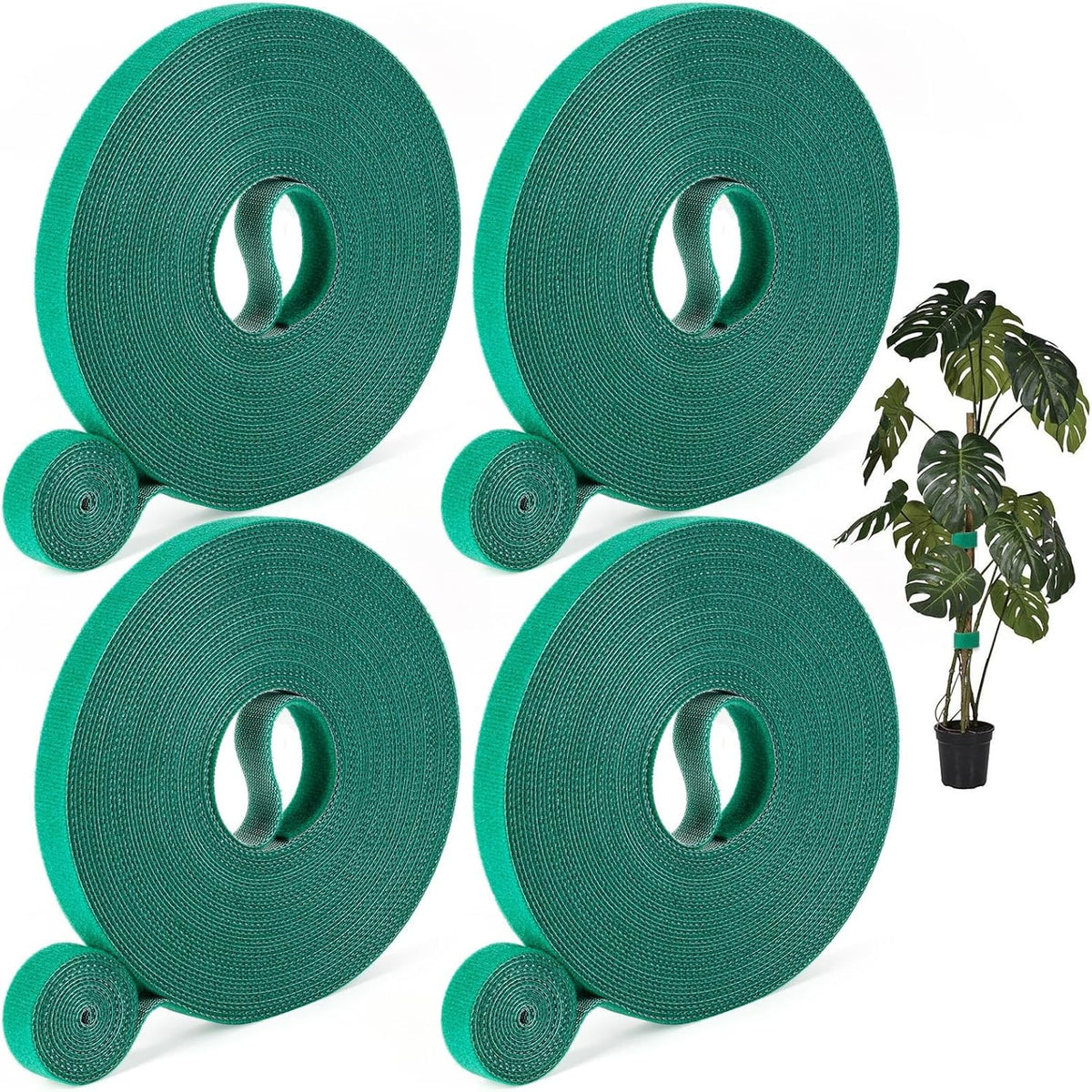 4 Roll Plant Tape Garden Ties, 131 Ft Green Plant Ties for Climbing Plants, 1/2" Adjustable Twist
