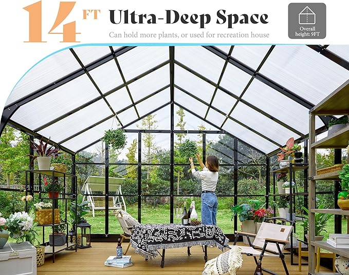 AMERLIFE 12x13.5x9 FT Hybrid Polycarbonate Greenhouse with Quick Connector Fast Assembly Clear