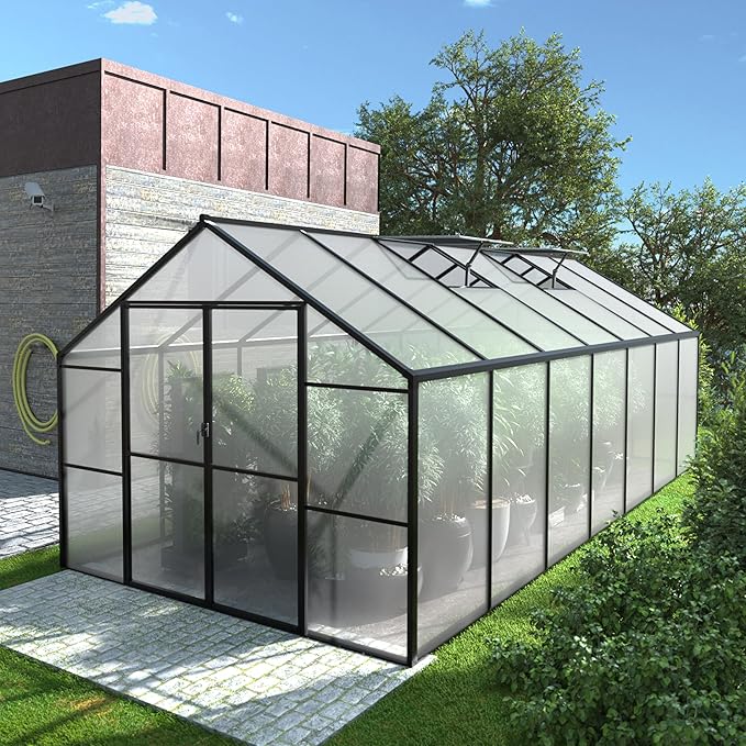 BlueWish 8x14FT Greenhouse for Outdoors, Aluminum Greenhouses with Adjustable Vents,Lockable Door