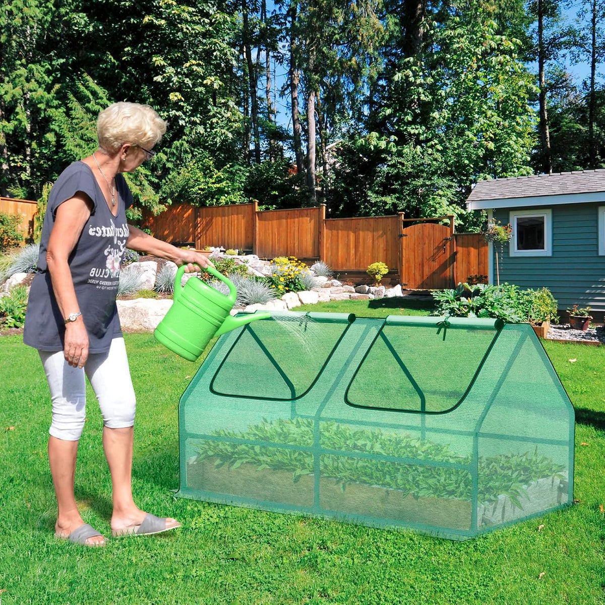 BPS 4x2x2 ft Mini Greenhouse with Green PE Cover UV-Protected Roll-Up Zipper Windows, Ideal for