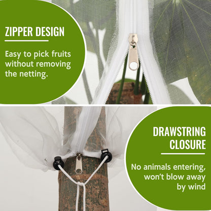 2 Pack Fruit Tree Netting Bags with Zipper and Drawstring, Ultra Fine Mesh Garden Netting Plant