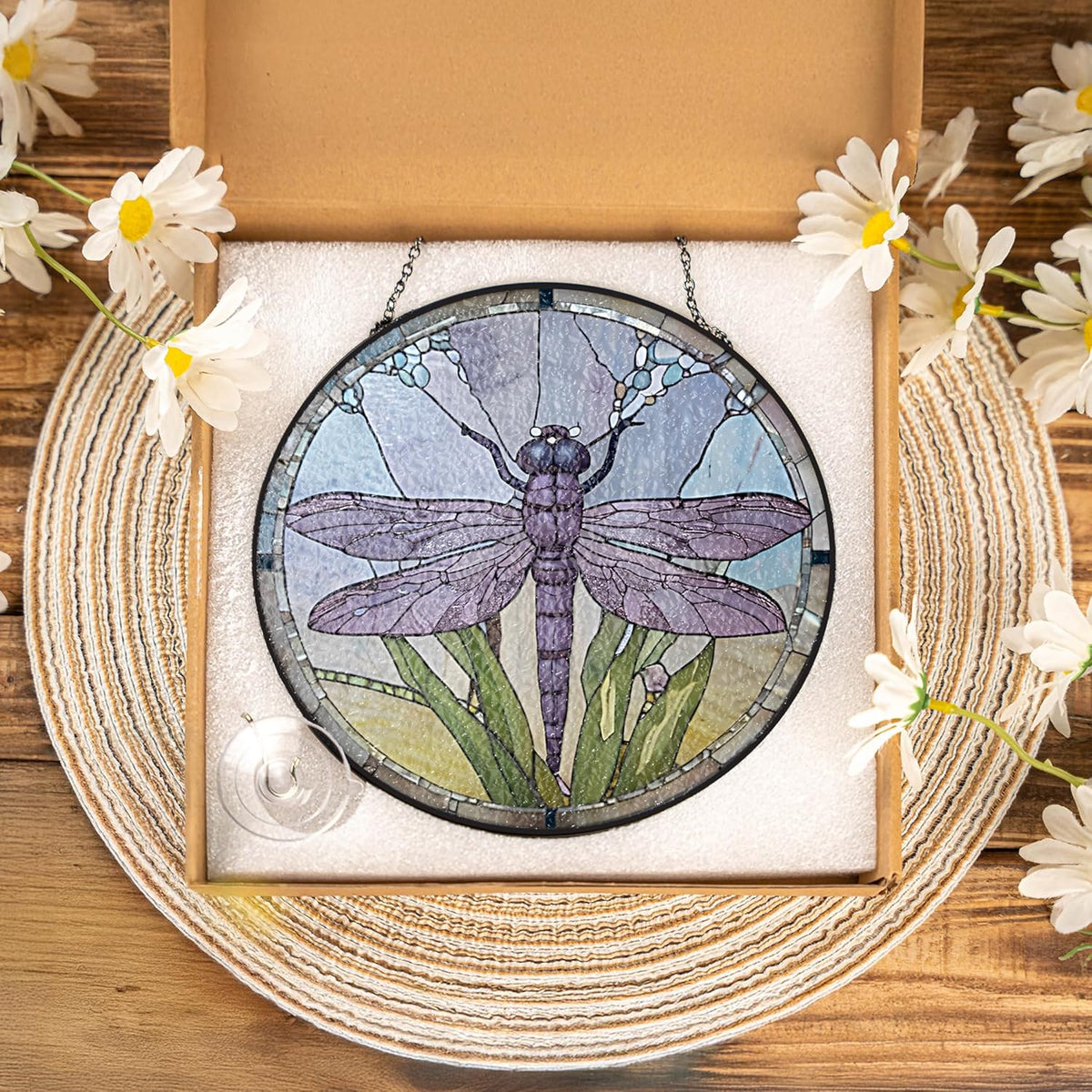 6" Dragonfly Stained Glass Suncatcher – Window Hanging Colorful Glass Panel for Home Decor, Gifts