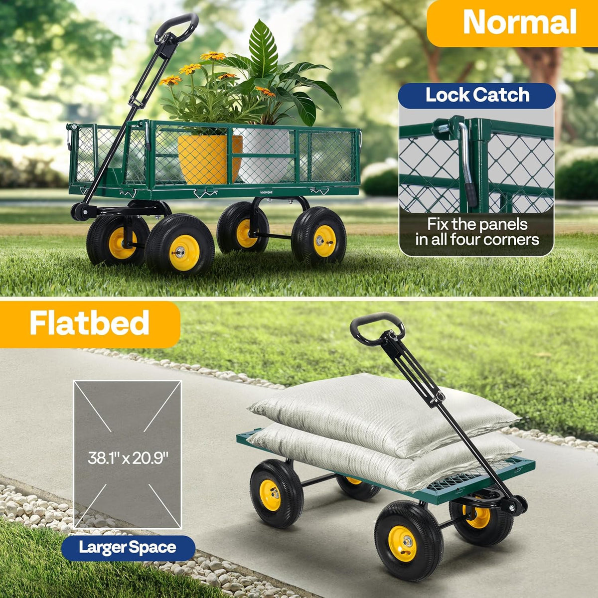 VIVOHOME Garden Cart Steel Heavy Duty 900 LBS Yard and Garden Wagon with 10 inch Tire and Handle