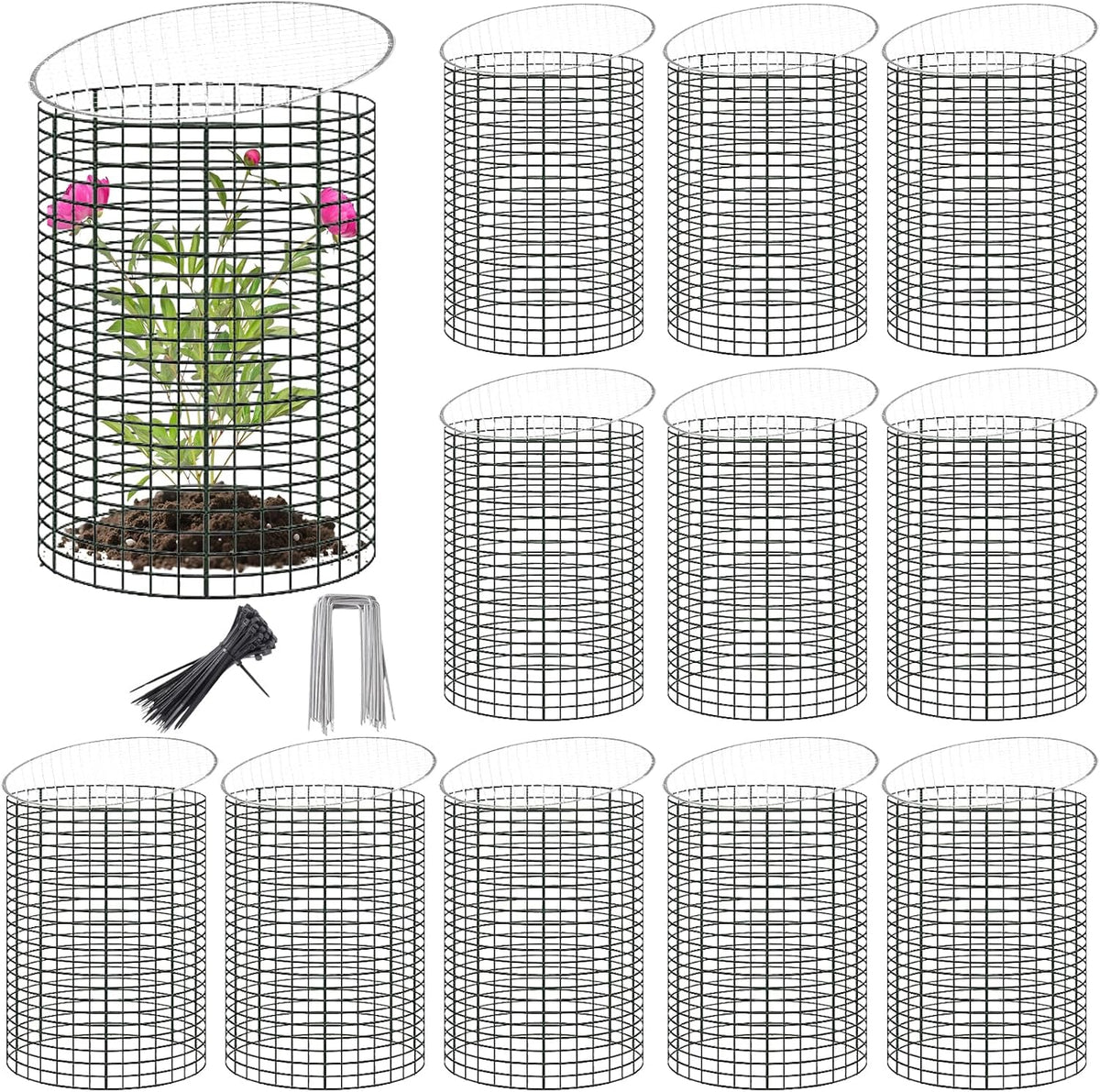 12 Sets of 16'' x 12'' Garden Plant Protectors from Animals With Detachable Covers ,36Pcs Metal