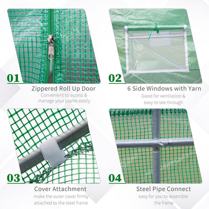 Outsunny 12' x 10' x 7' Outdoor Walk-in Greenhouse, Tunnel Green House with Roll-up Windows