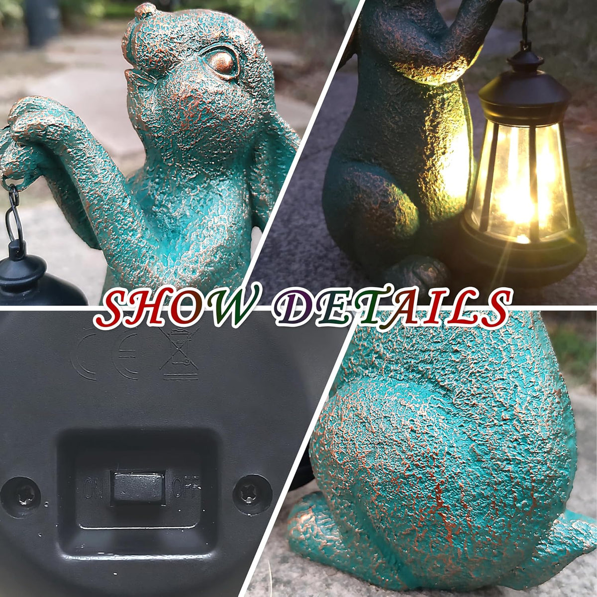 JOYBEE Garden Statues Rabbit with Solar Lantern Outdoor Decor-Rabbit Solar Figurines Lights