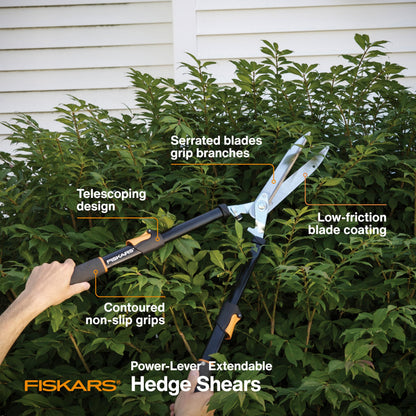 Fiskars 25"-33" Power-Lever Extendable Garden Hedge Shears, 10” Blades