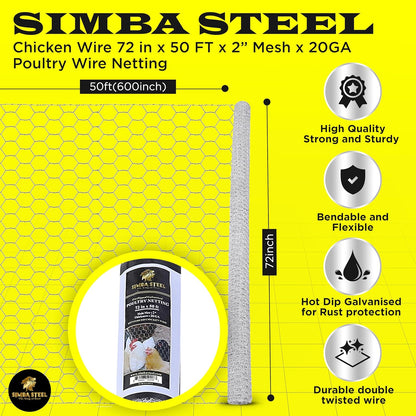Poultry Mesh 72 inch x 50 feet x 2 inch Hole Size