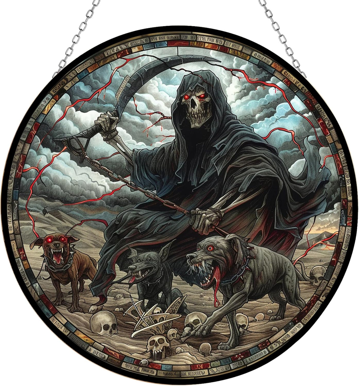 Pitbull Grim Reaper Suncatcher Indoor/Outdoor Stained Glass Window Hanging Handmade Stained Glass