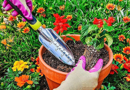 Edward Tools Gardening Hand Tools 3 Piece Set - Heavy Duty Garden Trowel, Transplanter, Hand Rake