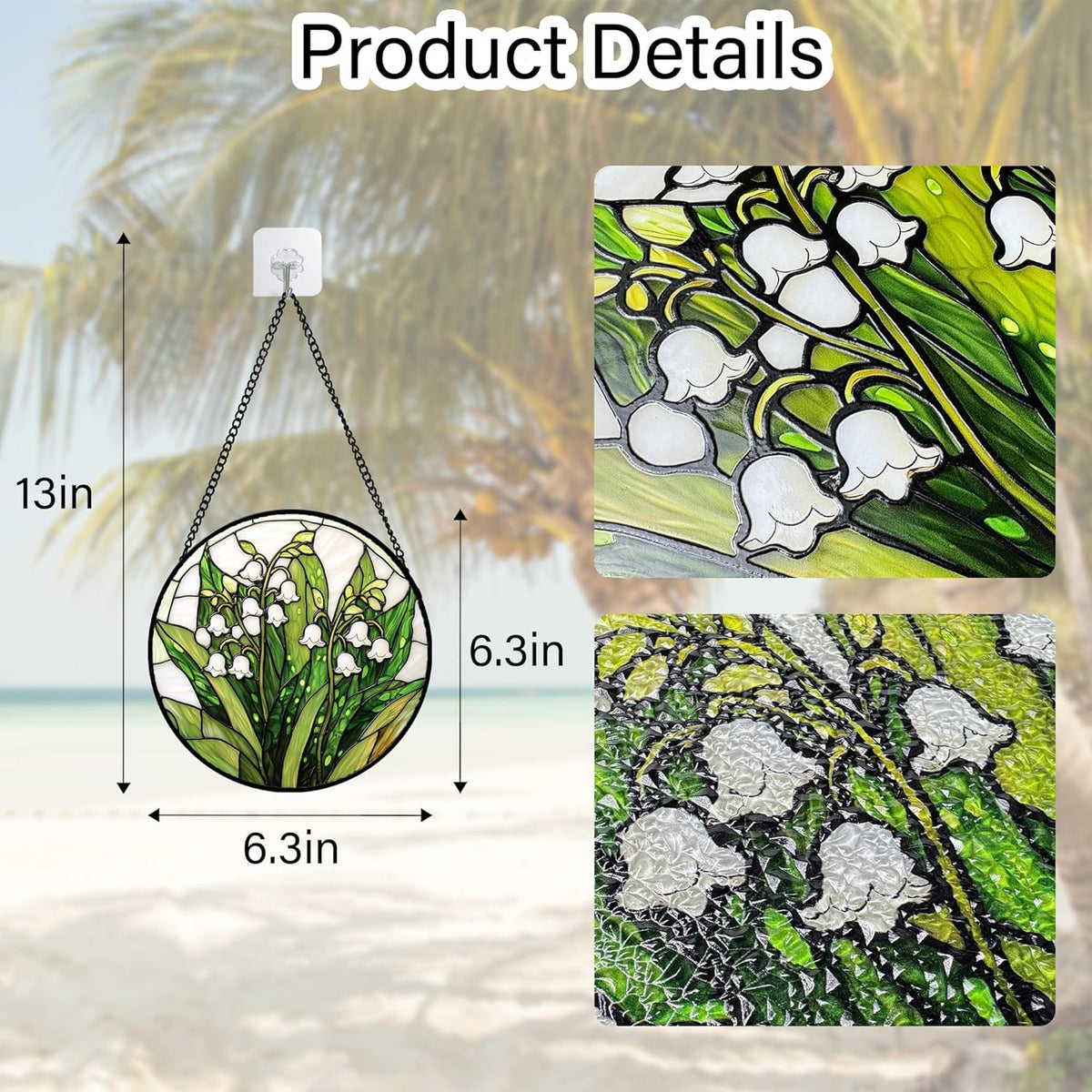 Stained Glass Window Hanging, Lily of The Valley Flower Sun Catchers Colorful Glass Panel Green