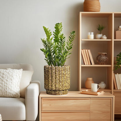 Ceramic Planter - 7.6 Inch Ceramic Plant Pots Indoor, Round Flower Pots with Drainage Hole, Fluted