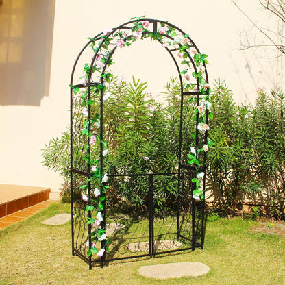 SCENDOR Heavy-Duty Arbor with Gate 48.8" W x 83.5" H, Iron Arch Trellis Arbor Archway for Climbing