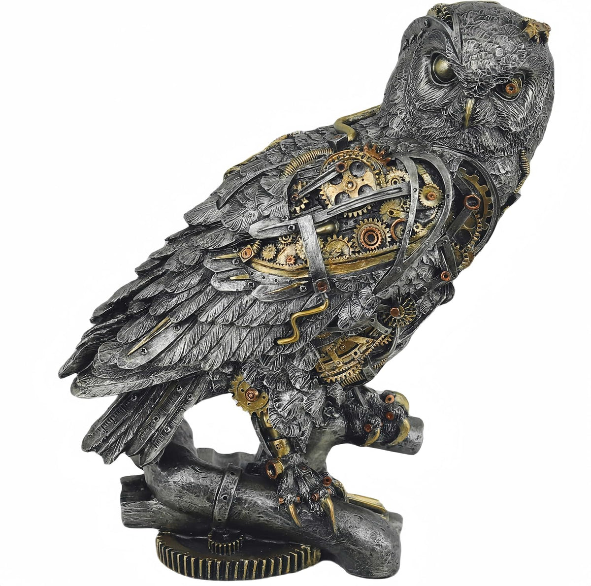 Steampunk Owl Statue 11.6'' H Metallic Silver and Gold Gothic Collectible Animal Figurine Wisdom