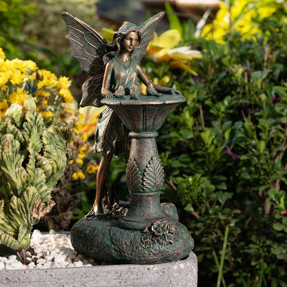 TERESA'S COLLECTIONS Fairy Garden Statues with Solar Outdoor Light for Outdoor Decor, Bronze Fairy