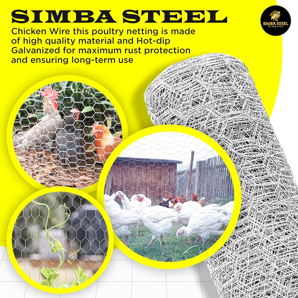 Chicken Wire 24 in x 150 FT x 2” Mesh x 20GA | Poultry Wire Netting | Hot Dipped Galvanised |