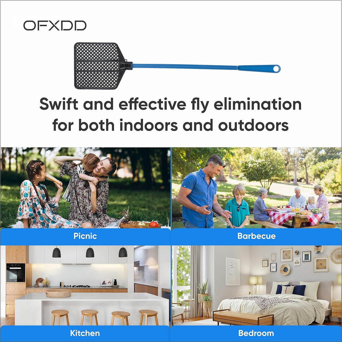 Rubber Fly Swatter, Long Fly Swatter Pack, Fly Swatter Heavy Duty (3 Pack) (Blue)