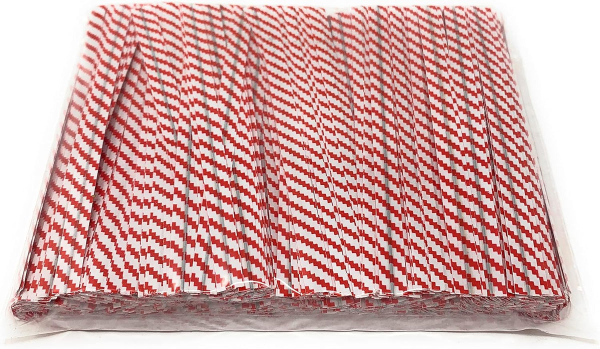 4" Length Twist Ties, 1000 Red White Plastic Coated, No Rip, Paper Ties Cello General Use, Party