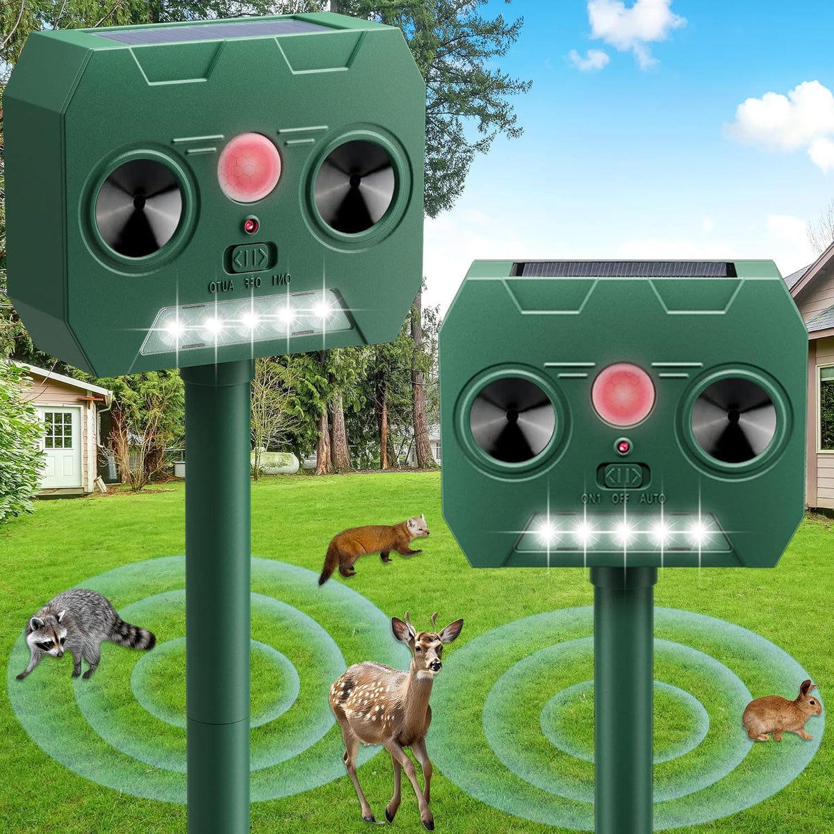 Ultrasonic Animal Repellent Outdoor Deer Repellent Devices Solar Powered,Squirrel Repellent Motion