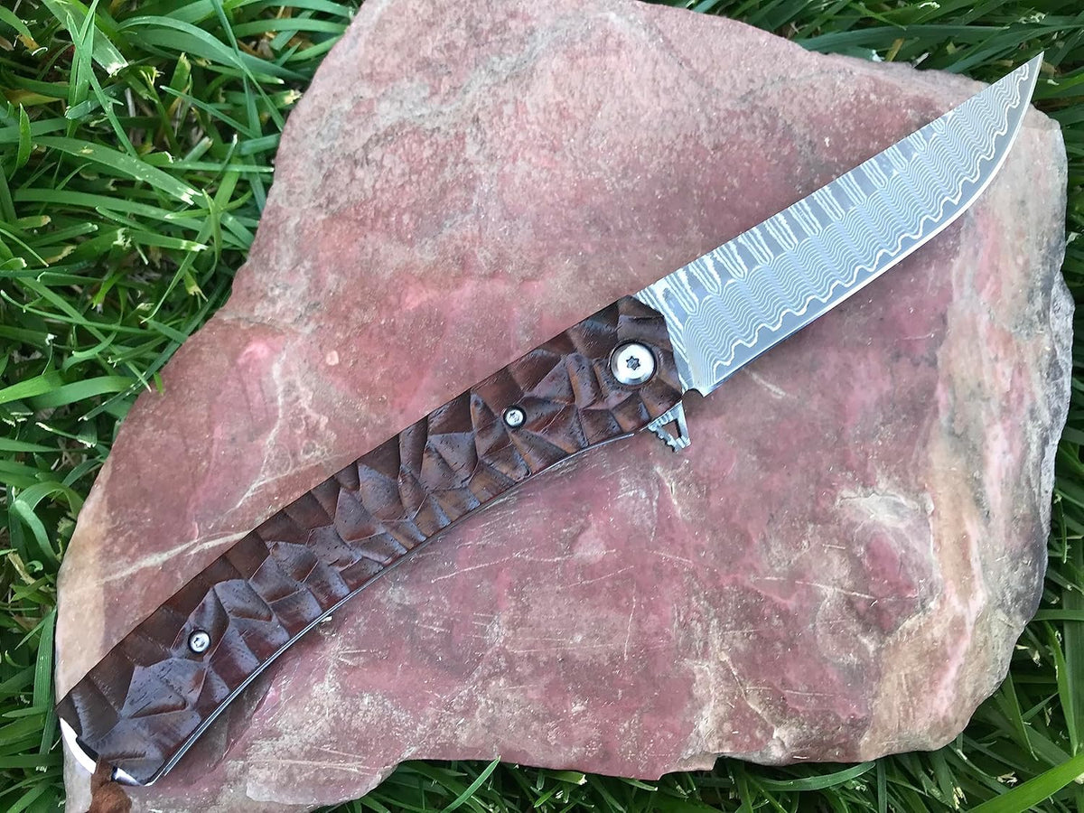 TACTICAL GEARZ Damascus Pocket Knife - EDC Folding Knife with Rosewood Handle - 67 Layer Damascus