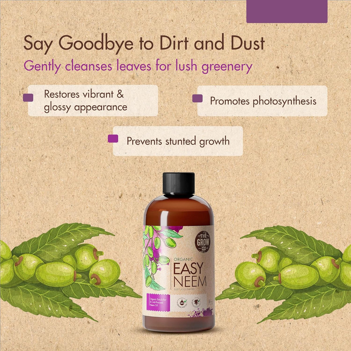 8oz Organic Neem Oil for Plants - Cold Pressed Neem Oil Concentrate for Plants, Water Soluble and