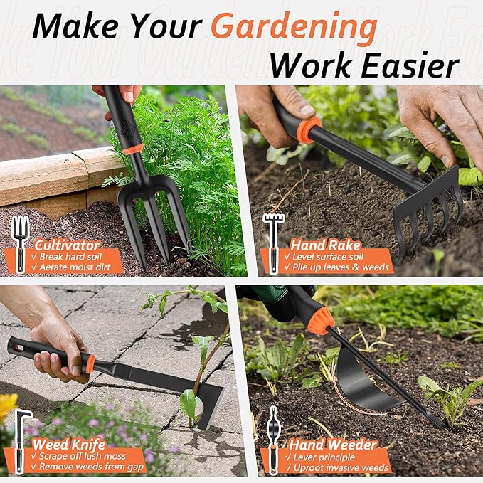 11 Pcs Garden Tools Set, HaSteeL Gardening Supplies Hand Tools Kit for Women Men Gardeners, Include