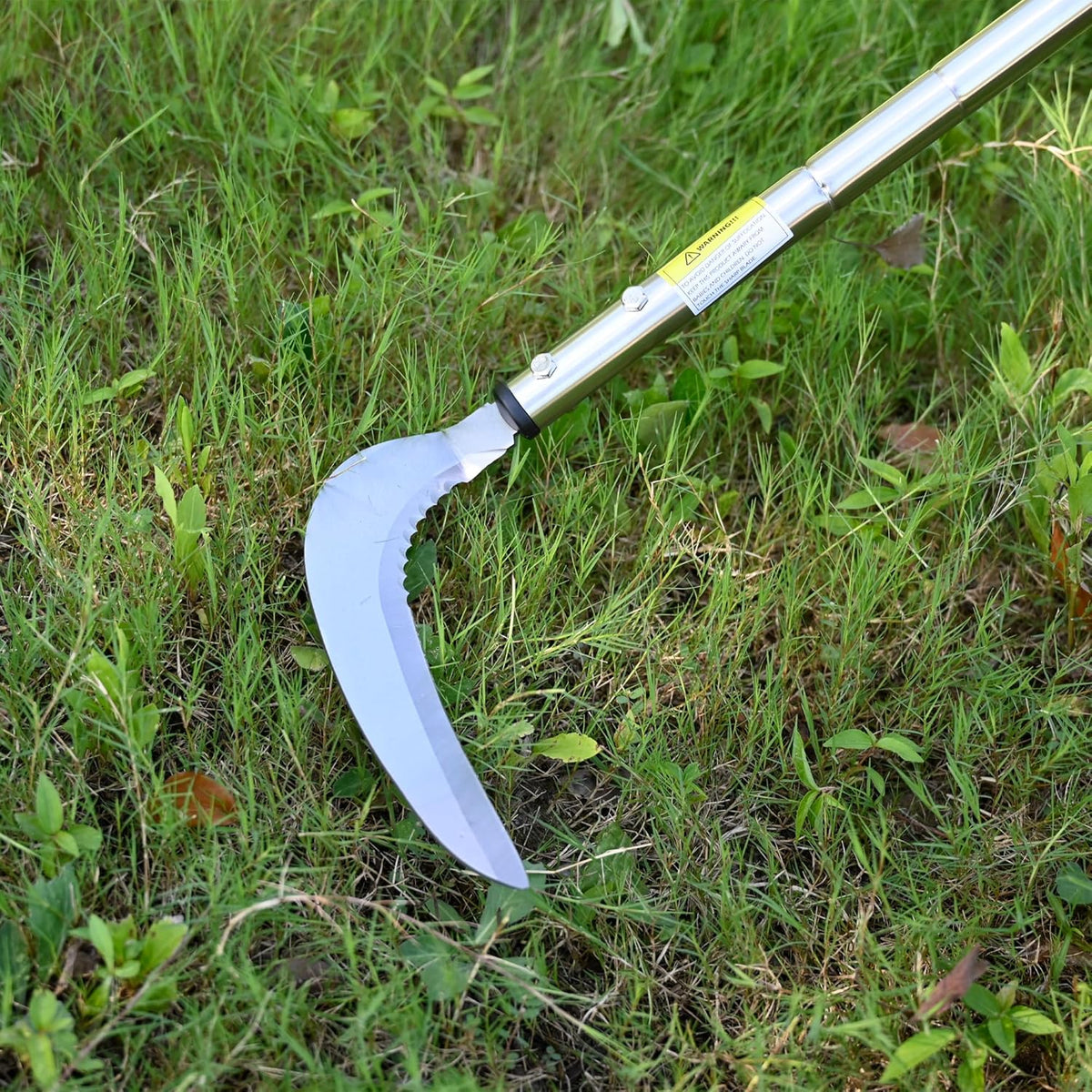 Weeding Sickle, Steel Grass Sickle with Serrated Double-Edged Blade, Telescoping Grass Whip, Stand