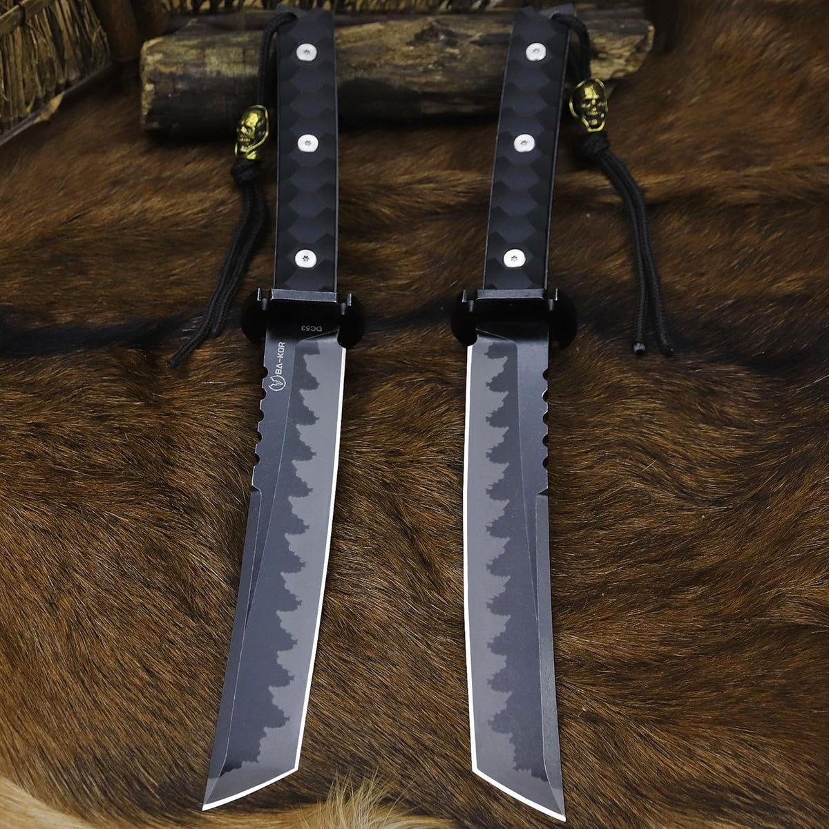 BA-KOR 15.8in Full Tang Japanese Style Outdoor Knife –8mm DC53 Steel, Nylon Fiber Handle &Sheath