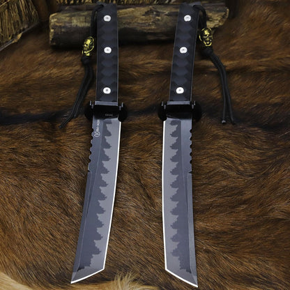BA-KOR 15.8in Full Tang Japanese Style Outdoor Knife –8mm DC53 Steel, Nylon Fiber Handle &Sheath