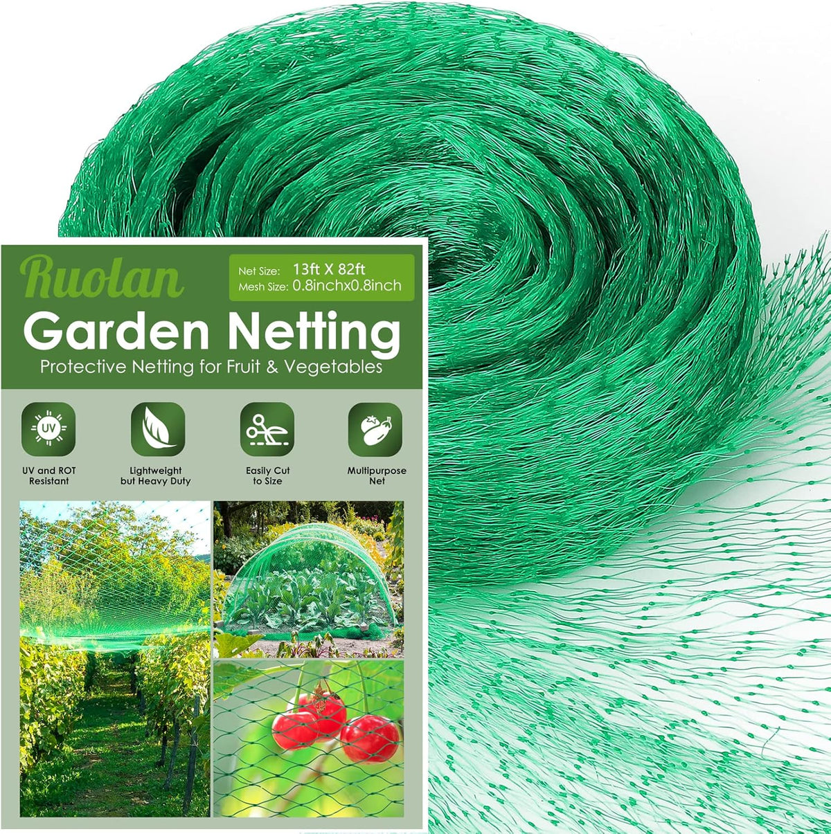 Ruolan Bird Netting for Garden Protect Vegetable Plants and Fruit Trees13X82Ft,Plastic Trellis