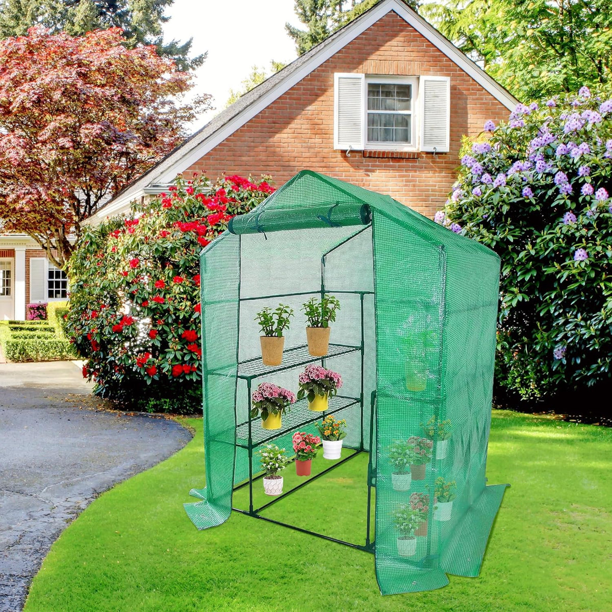 Walk-in Greenhouse Replacement Cover with Roll-Up Zipper Door- 56"x56"x76" PE Plant Gardening