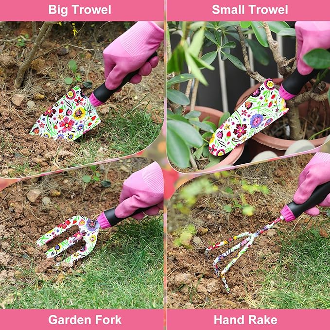 Housolution Gardening Tools Set, 10 PCS Stainless Steel Heavy-Duty with Non-slip Soft Rubber Handle
