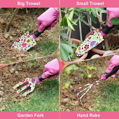 Housolution Gardening Tools Set, 10 PCS Stainless Steel Heavy-Duty with Non-slip Soft Rubber Handle