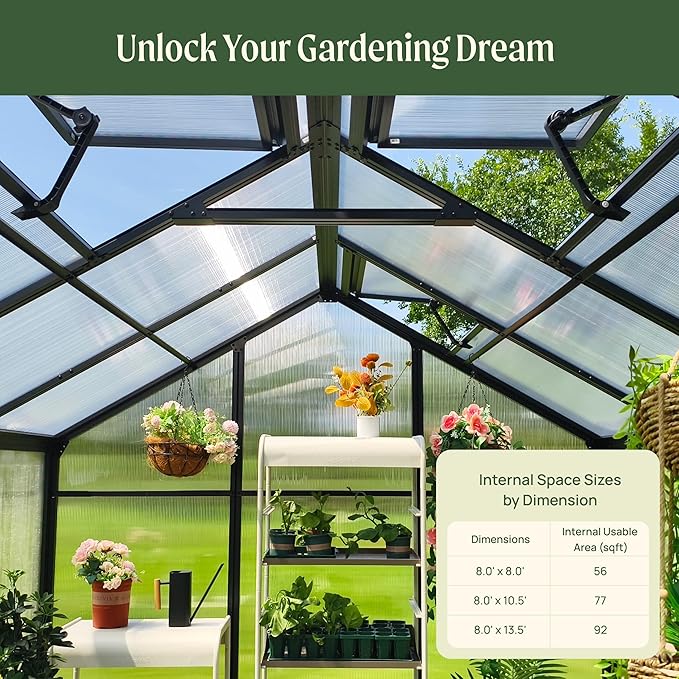Vego Garden Junior Victorian Greenhouse 8ft – Durable Aluminum Frame with Polycarbonate Panels
