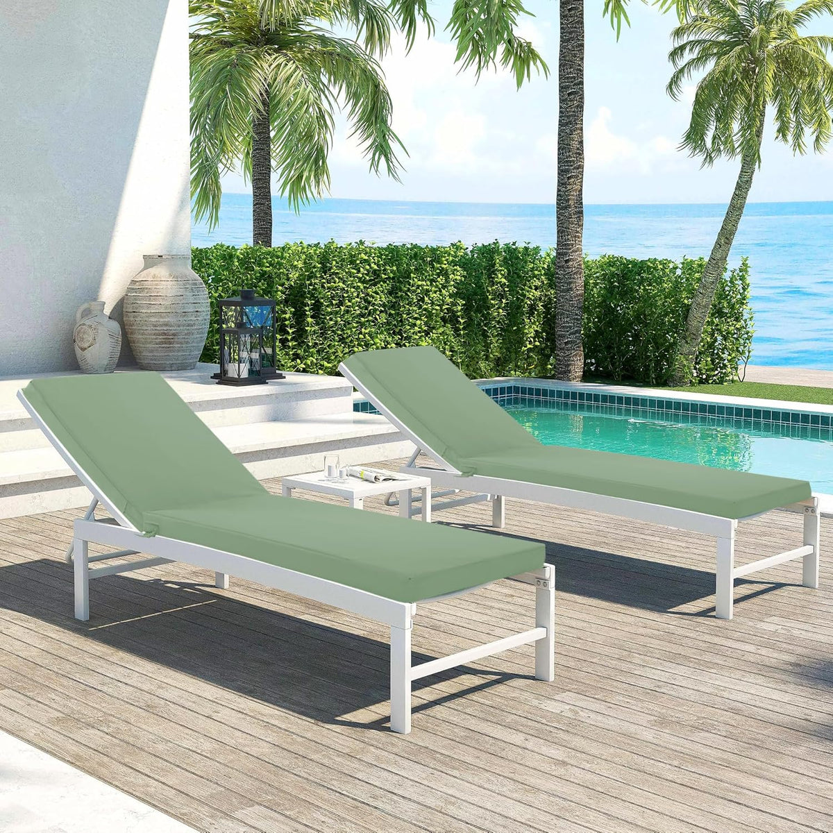 Chaise Lounge Cushions Outdoor Set of 2 - Waterproof and Fade Resistant Sun Lounger Replacement