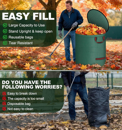 Reusable Yard Waste Bags with Lid, 2 Pack 72 Gallon Lawn and Leaf Garden Bags Heavy Duty with 4