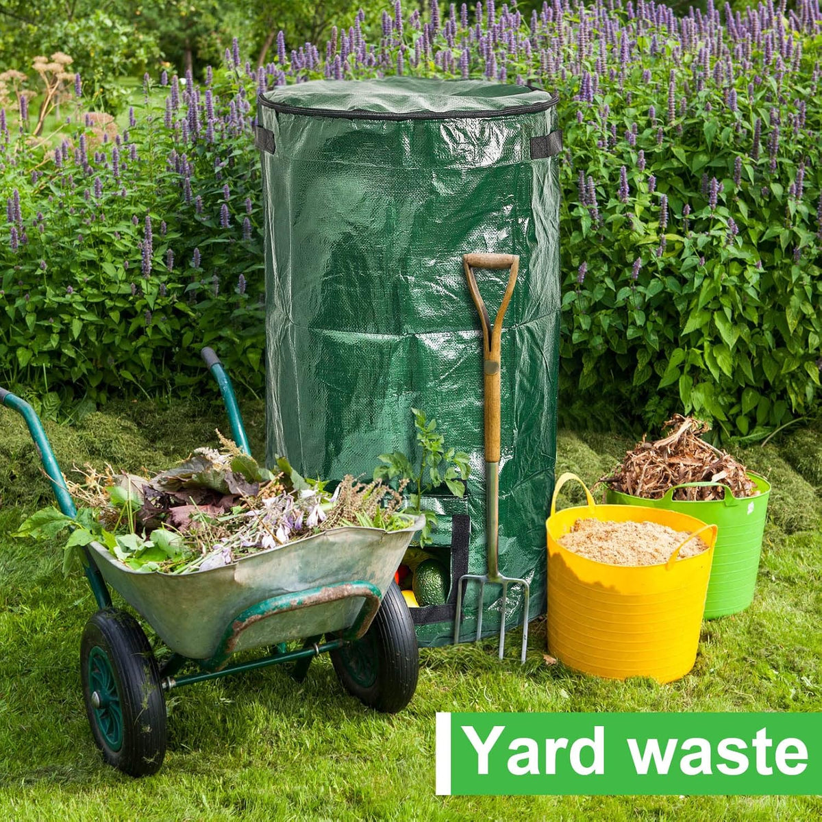 Ctosree 4 Pieces Compost Bin Bags Large 34 Gallon Reusable Yard Waste Lawn Bags Heavy Duty Garden