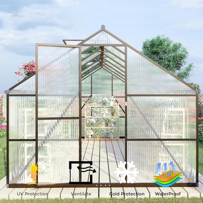 8x8 FT Greenhouse for Outdoors, Polycarbonate Greenhouse with Quick Setup Structure and Roof Vent