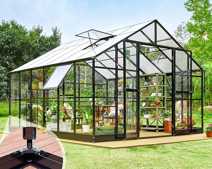 AMERLIFE 12x13.5x9 FT Hybrid Polycarbonate Greenhouse with Quick Connector Fast Assembly Clear