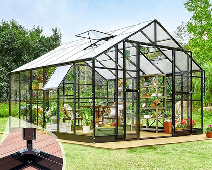 AMERLIFE 12x13.5x9 FT Hybrid Polycarbonate Greenhouse with Quick Connector Fast Assembly Clear