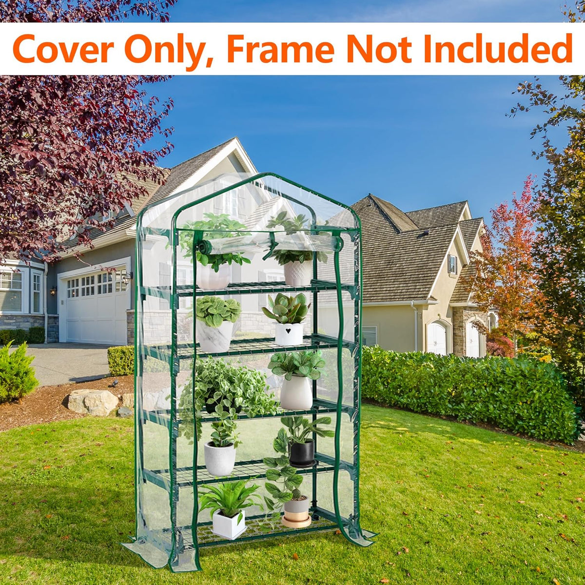 DECOHS Extra Wide 5 Tier Greenhouse Replacement Cover- 75 x 40 x 19 Inch Clear PVC Plant Gardening