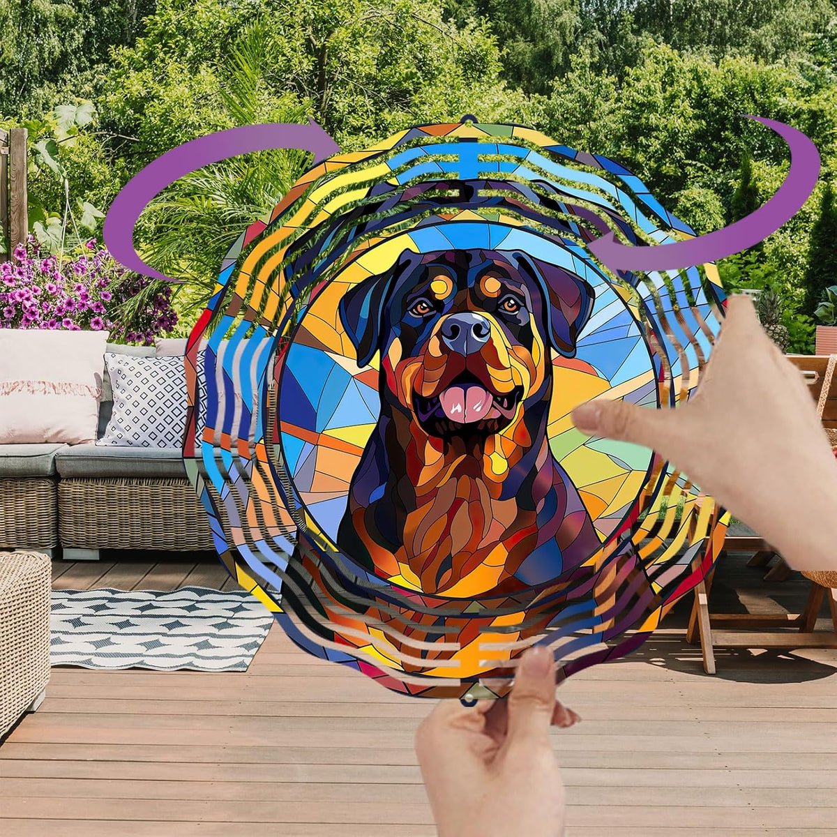 Rottweiler Dog Wind Spinners Outdoor Dog Memorial Gifts, 3D Metal Kinetic Hanging Garden Wind