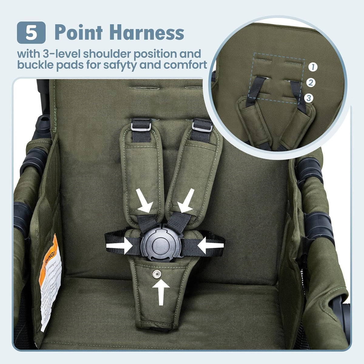 Wagon Stroller for 2 Kids, High Seat & 5 Point Harness, Foldable All-Terrain Wagon for Toddler with