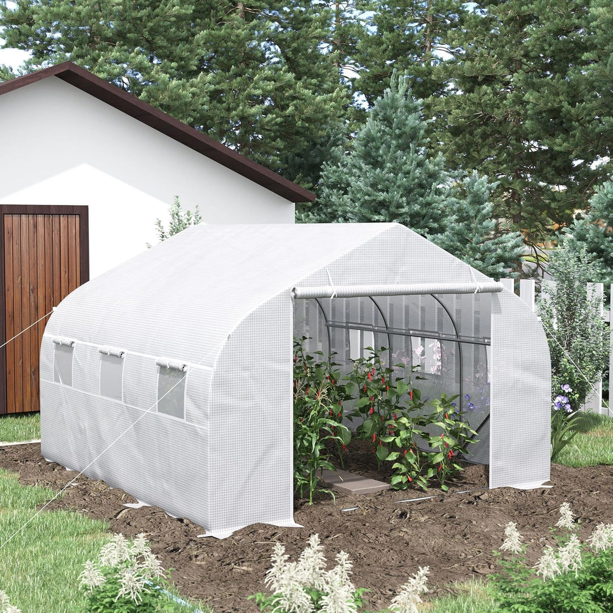 Outsunny 11.5' x 10' x 6.5' Walk-in Greenhouse, Tunnel Green House with Zippered Mesh Door and 6