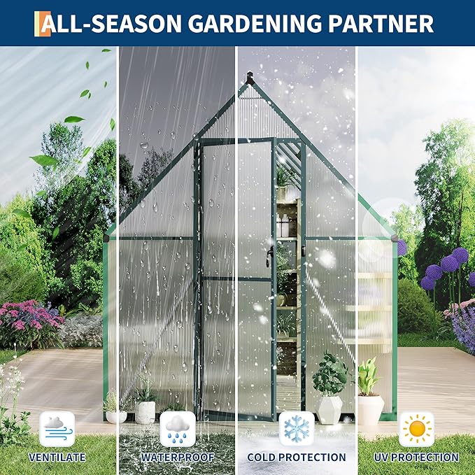 6'X11' Aluminum-Framed Polycarbonate Greenhouse, Heavy Duty Polycarbonate Greenhouse with Quick