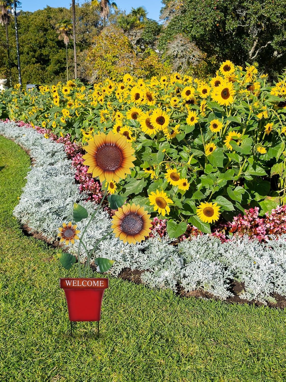 hogardeck Garden Decor for Outside, 39" Sunflower Pot Decorative Garden Stakes for Spring Outdoor