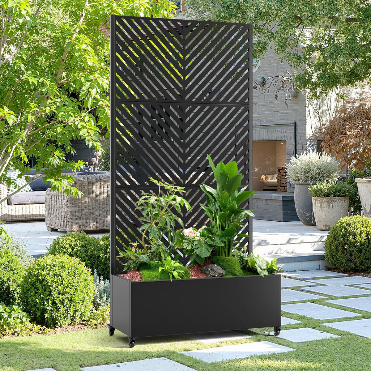 15.7"×70.9"×35.4" Metal Raised Garden Bed with Trellis and Wheels - Tall Trellis Planter Box for
