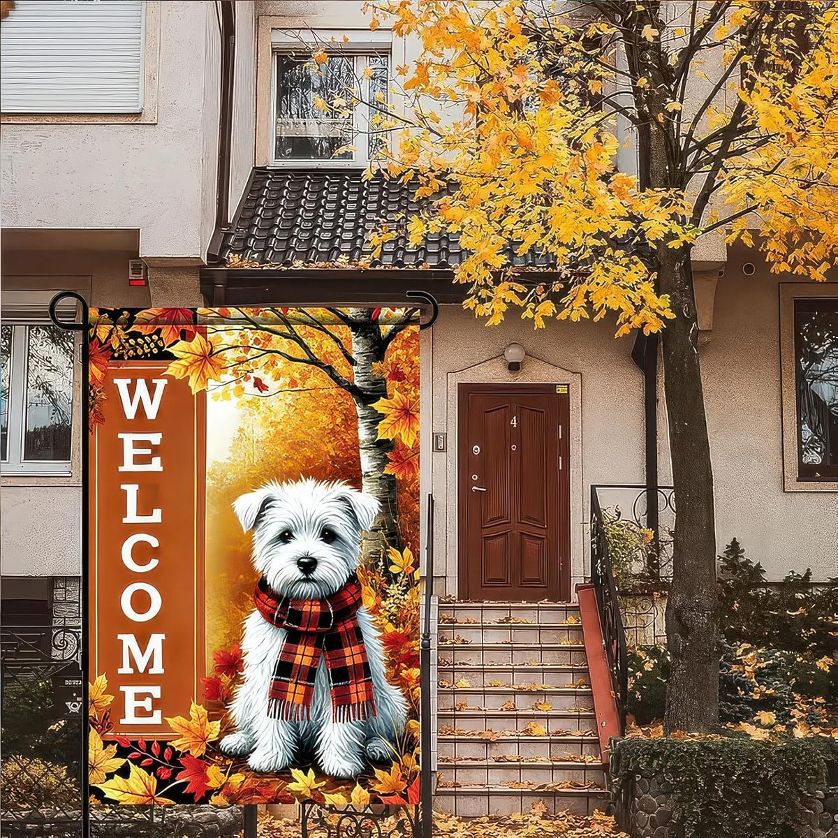Thanksgiving Fall Garden Flag 12x18 Inch Welcome West Highland White Terrier Dog Outdoor Flag